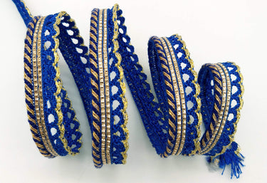 3 Yards Royal Blue And Gold Stripes Piping Cord Trim Fringe Trim, Approx. 16 mm wide, Lehariya Trim, Fringing Tape